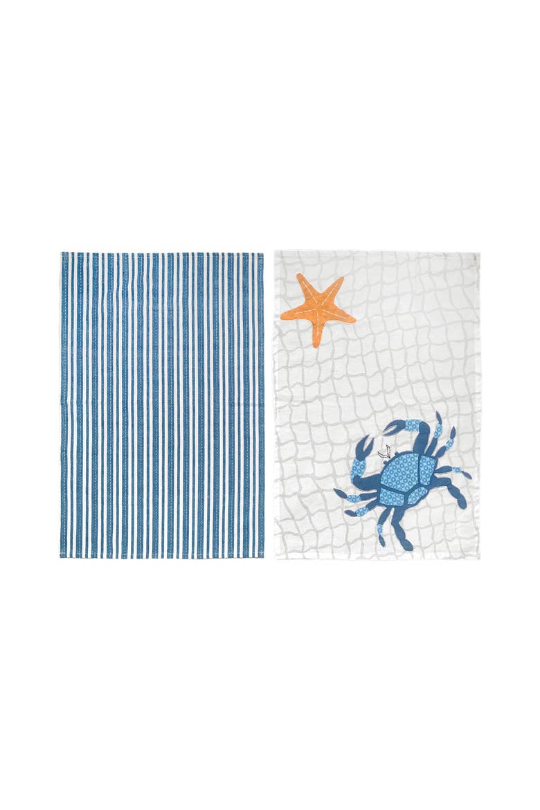Crab Stripe Printed Kitchen Dishtowel Set of 2 Decor, Main, color, Blue