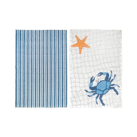 Crab Stripe Printed Kitchen Dishtowel Set of 2 Decor