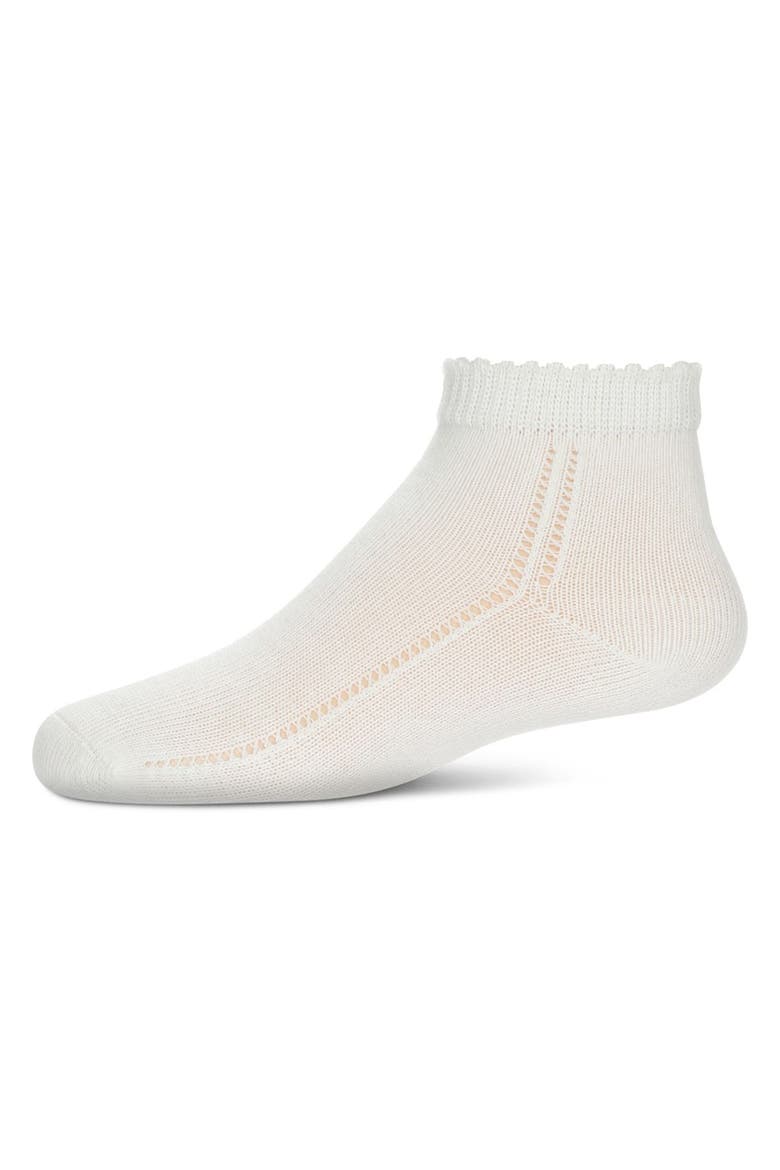 Open-Work Lettuce-Edge Ankle Sock, Main, color, Winter White