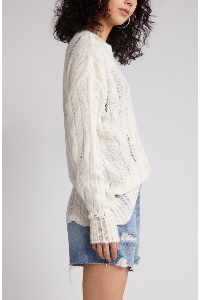 Distressed Cable Stitch Sweater, Alternate, color, WHITE