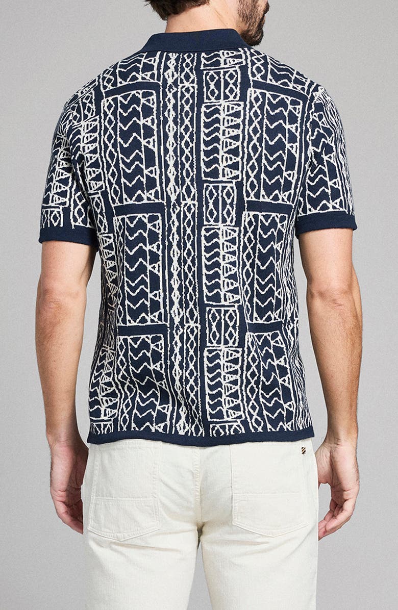 Billy Reid Geo Stitch Cotton Sweater Polo, Alternate, color, Carbon Blue/ Tinted White