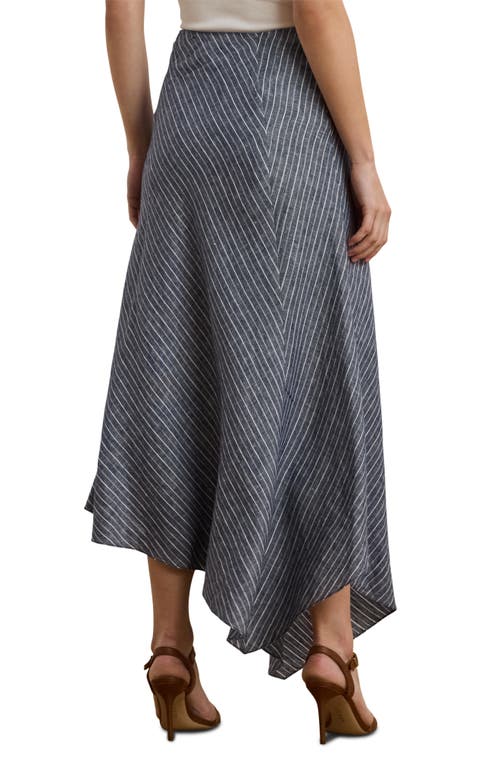 Ralph Lauren Striped Linen A-line Midi Skirt In Gray