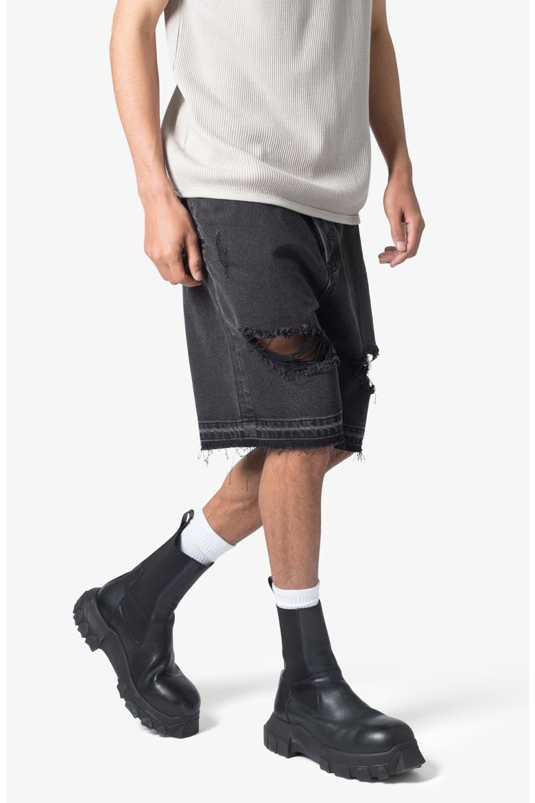 Distressed Nonstretch Denim Shorts, Alternate, color, BLACK