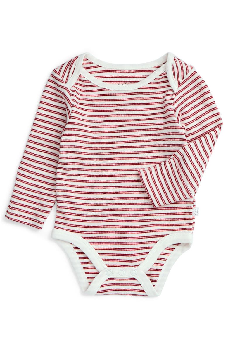 MORI Stripe Long Sleeve Bodysuit, Main, color, Red Stripe