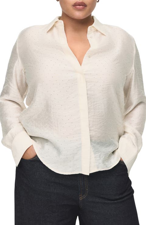 Rhinestone Satin Button-Up Shirt