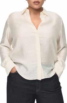 MANGO Rhinestone Satin Button-Up Shirt