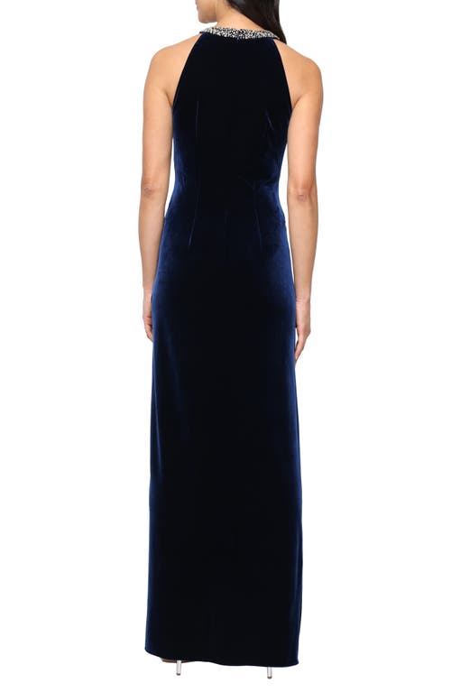 Alex Evenings Sleeveless Stretch Velvet Gown In Blue