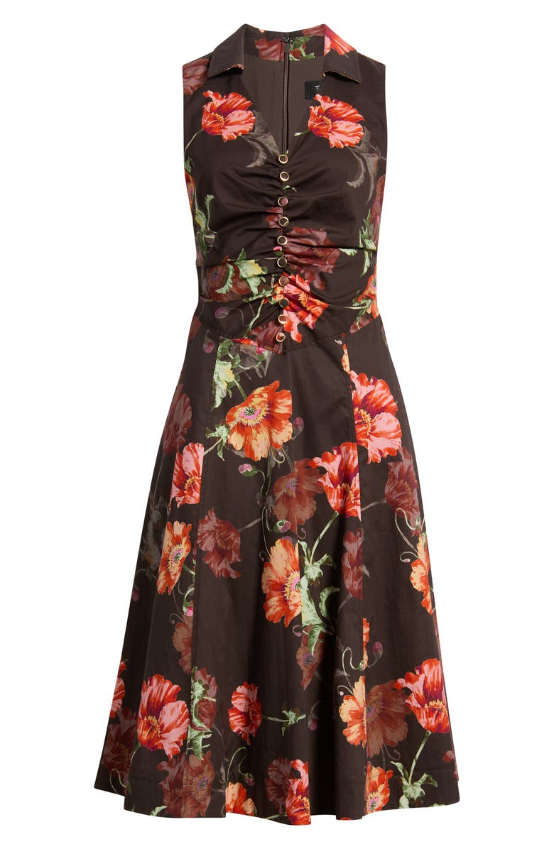 Tahari ASL Shirred Bodice Sleeveless Stretch Cotton Midi Dress, Main, color, 