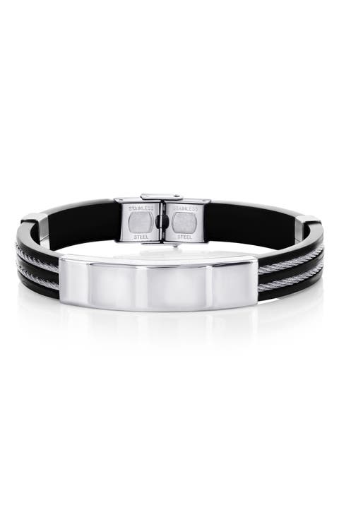 Men's Silicone & Stainless Steel ID Bar Bracelet