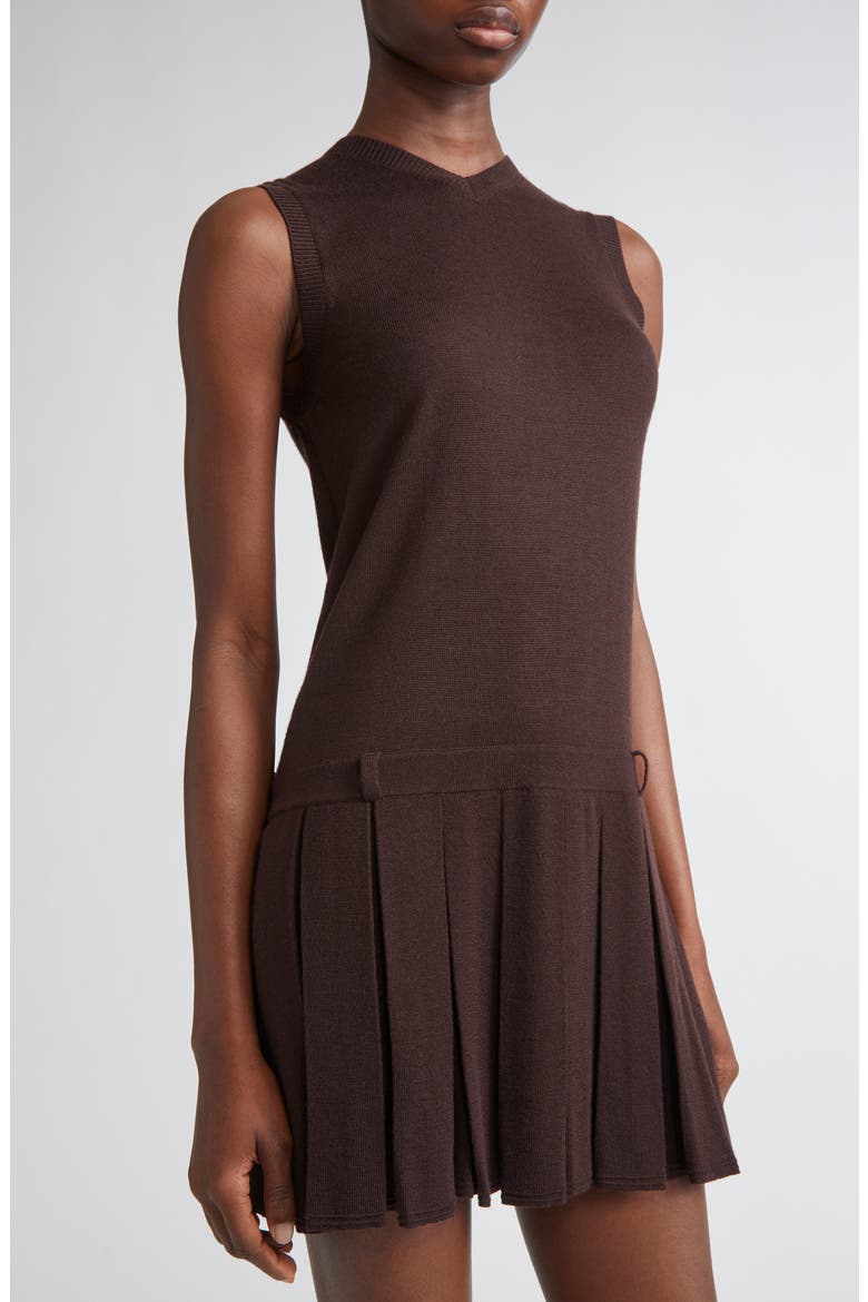 Millie Pleated Merino Wool Sweater Dress, Alternate, color, BROWN