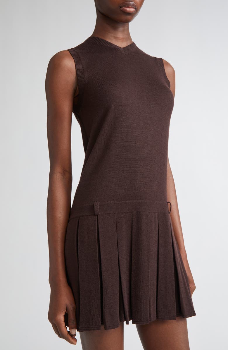 Sandy Liang Millie Pleated Merino Wool Sweater Dress, Alternate, color, Brown