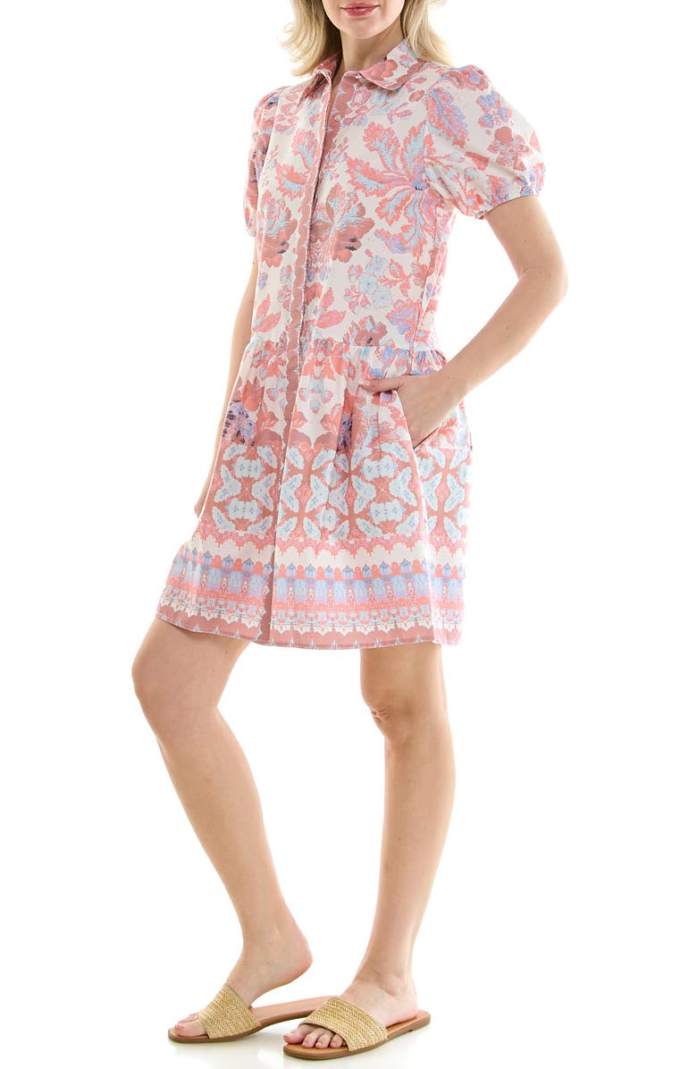 Nicole Miller Puff Sleeve Shirtdress, Alternate, color, Boheme Rose