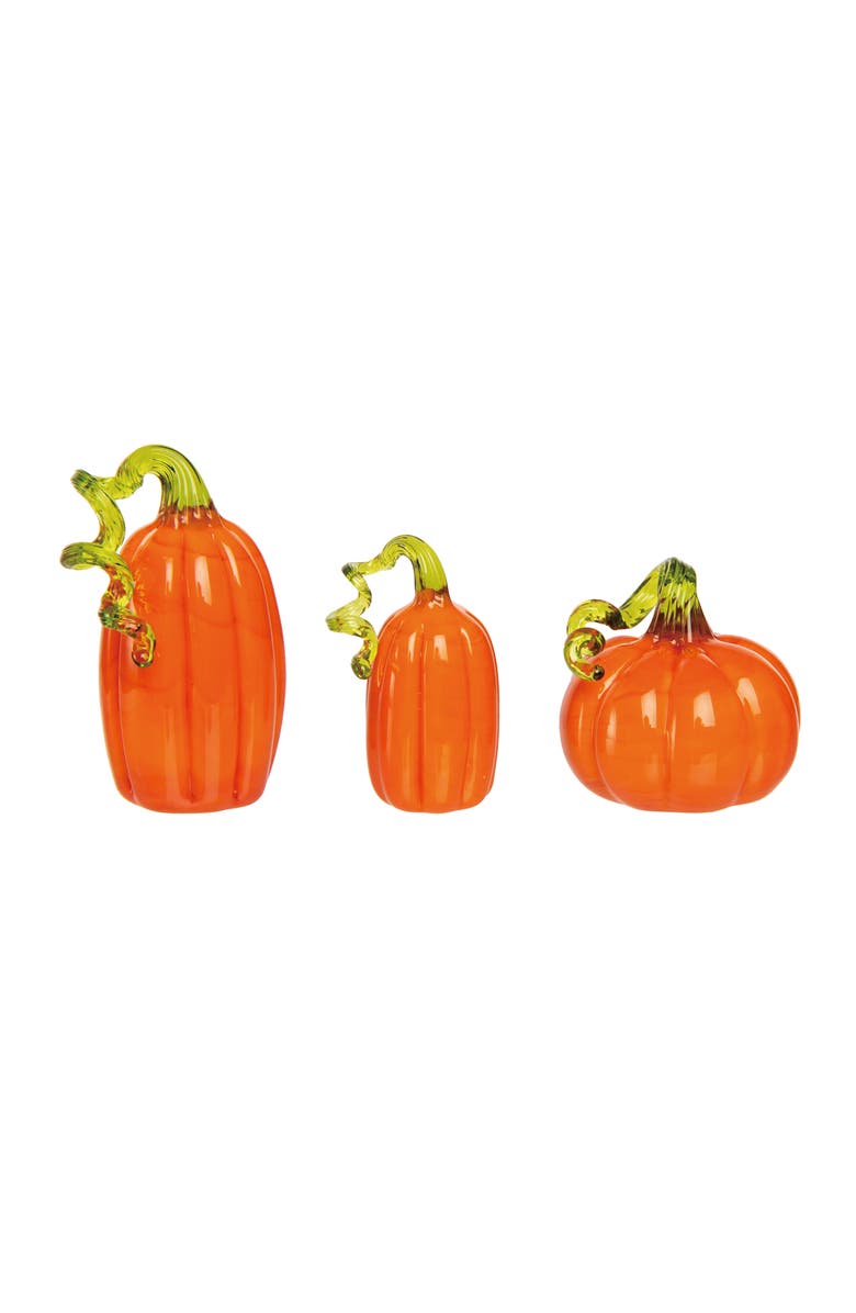 Transpac Glass Mini Orange Harvest Pumpkins Set of 3 for Fall Decor, Main, color, Orange