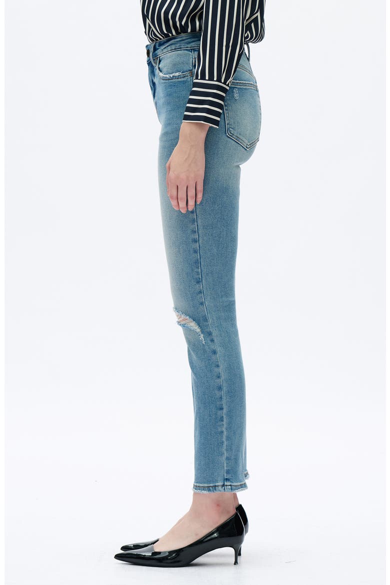 Ripped Mid Rise Slim Straight Leg Jeans, Alternate, color, VINTAGE MEDIUM BLUE
