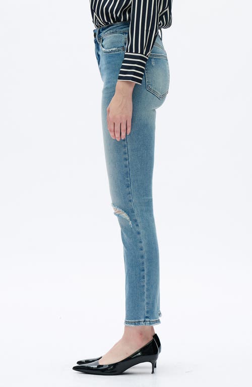 Bayeas Ripped Mid Rise Slim Straight Leg Jeans In Blue
