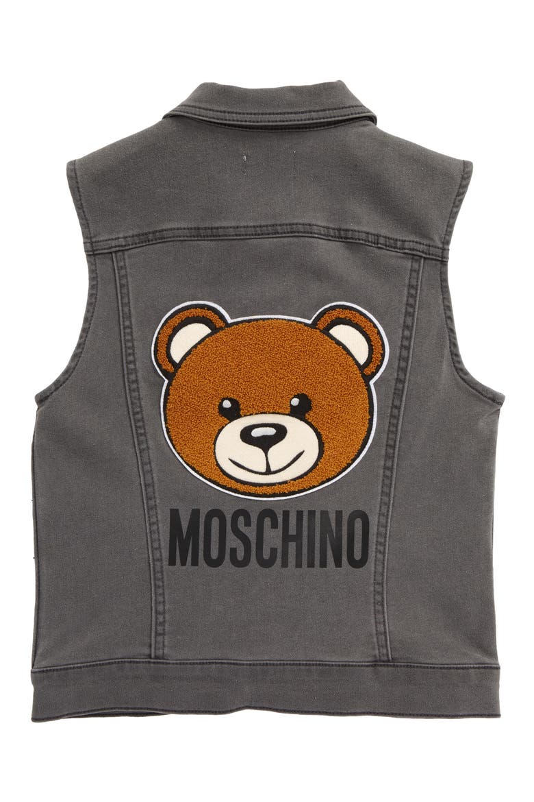 Chenille Bear Patch Denim Vest, Alternate, color, GREY