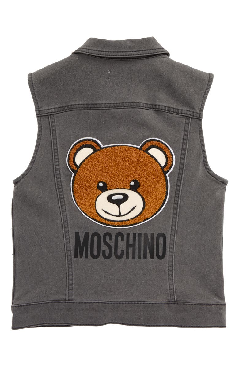 Moschino Chenille Bear Patch Denim Vest, Alternate, color,