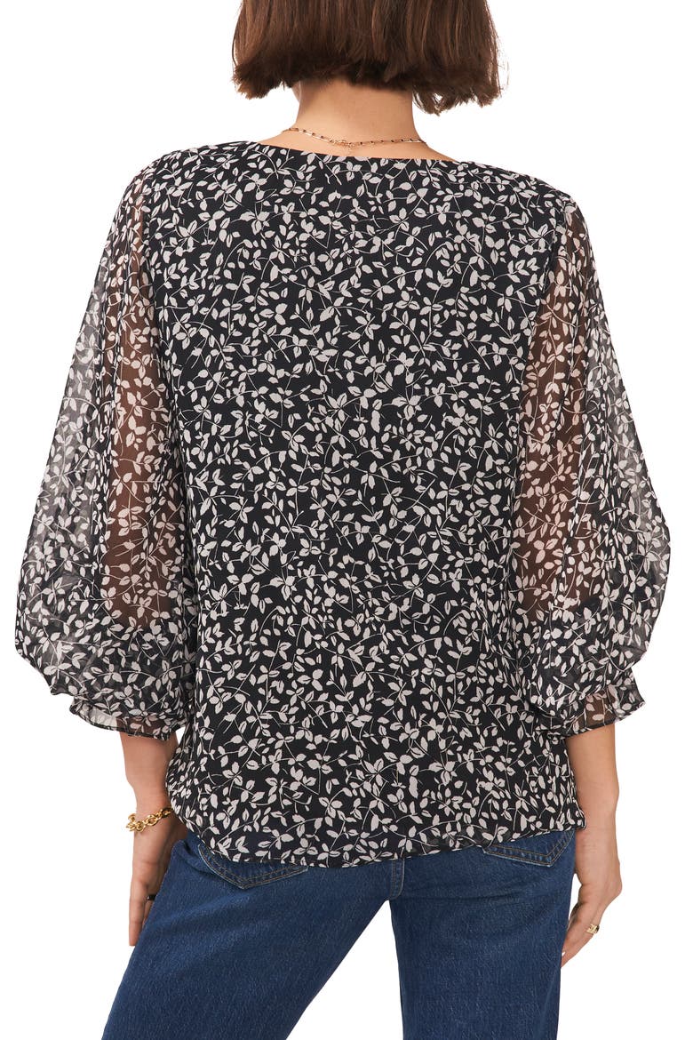 Print V-Neck Blouse, Alternate, color, RICH BLACK
