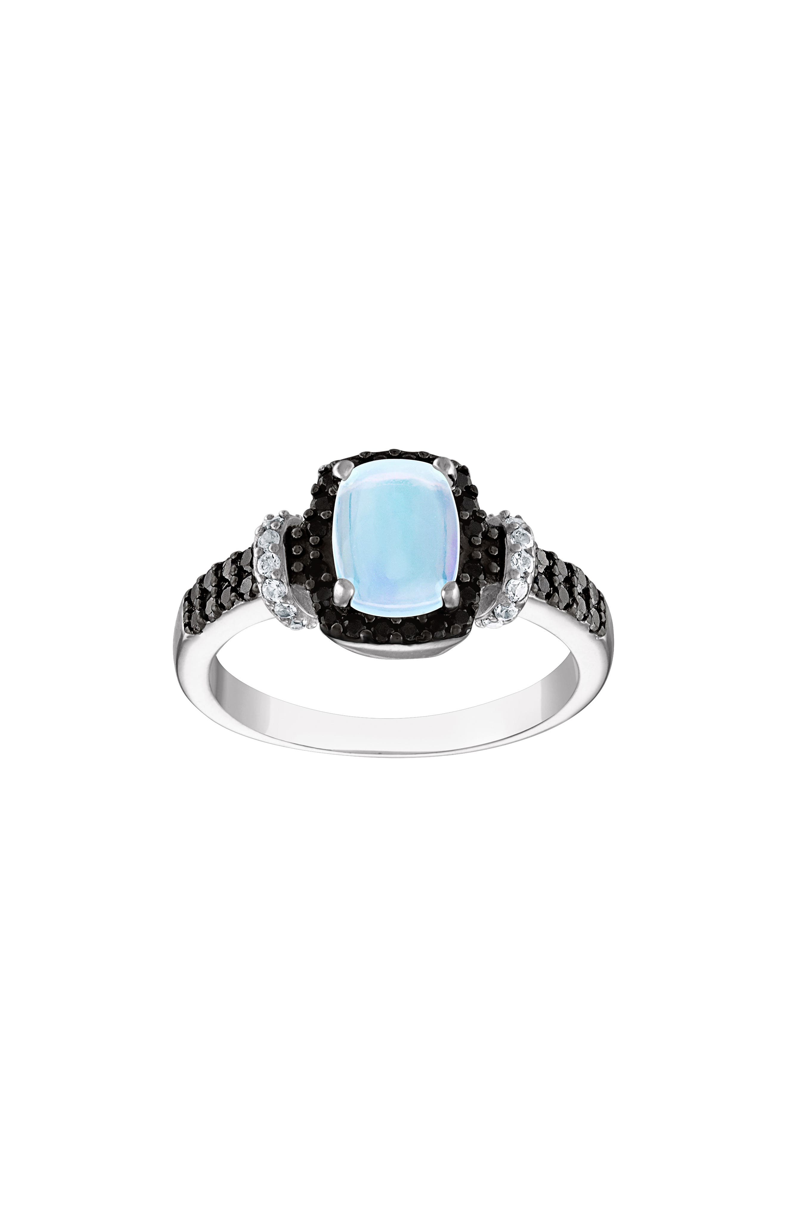 FZN Sterling Silver Black Spinel & Opal Ring