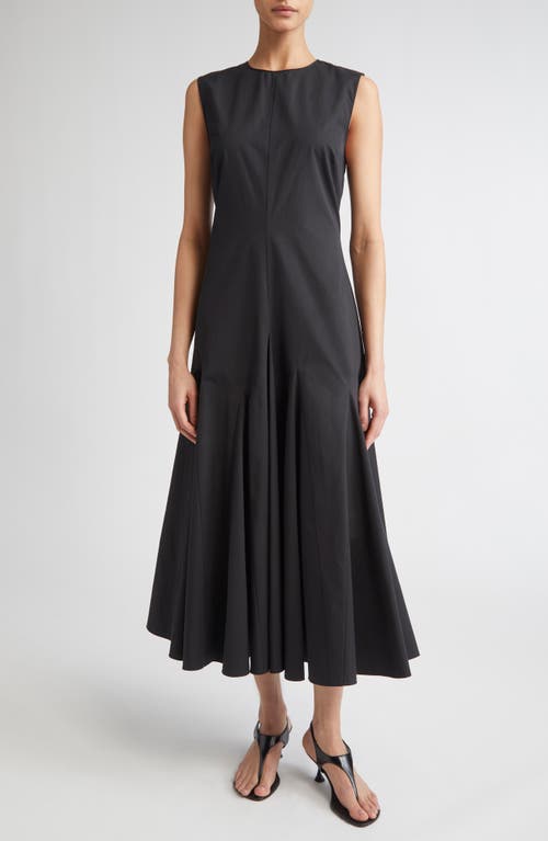 Fforme Colette Godet Flared Cotton Poplin Midi Dress In Black