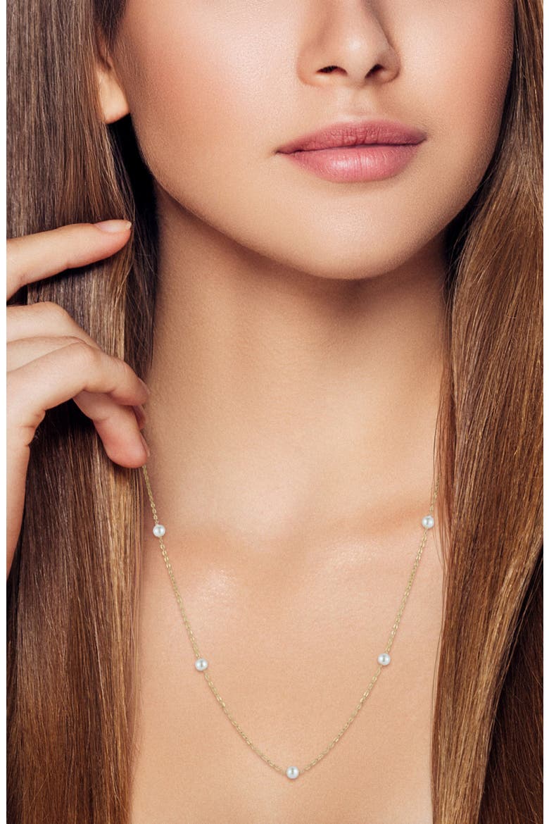 4mm Cultured Pearl Station Chain Necklace, Alternate, color, GOLD