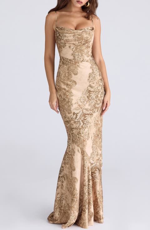 Nalani Floral Satin Burnout Gown