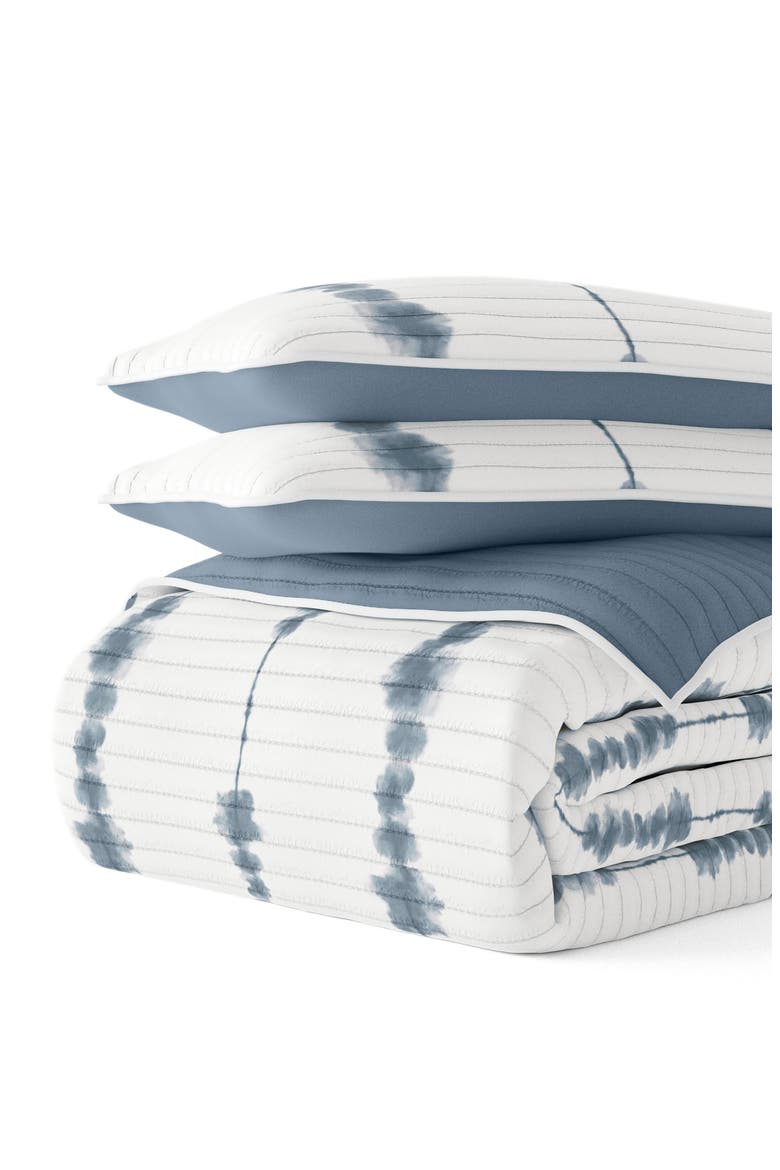 All Season Shibori 3-Piece Down Alternative Reversible Quilt Set, Alternate, color, NAVY
