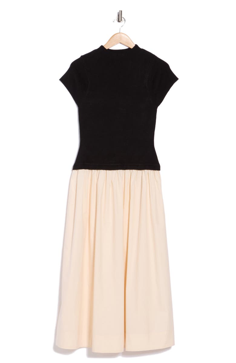 Mila Mae Cap Sleeve Mixed Media Dress, Alternate, color, Black Cream