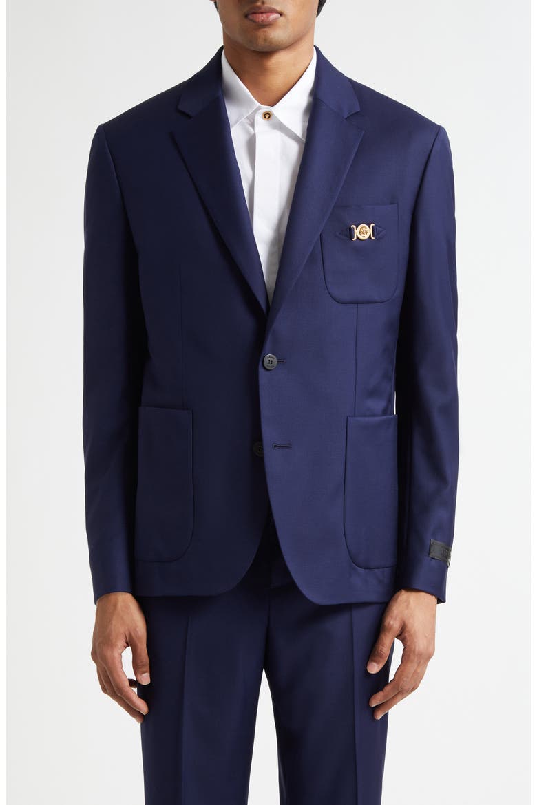 Medusa Biggie Wool Plain Weave Sport Coat, Main, color, INK