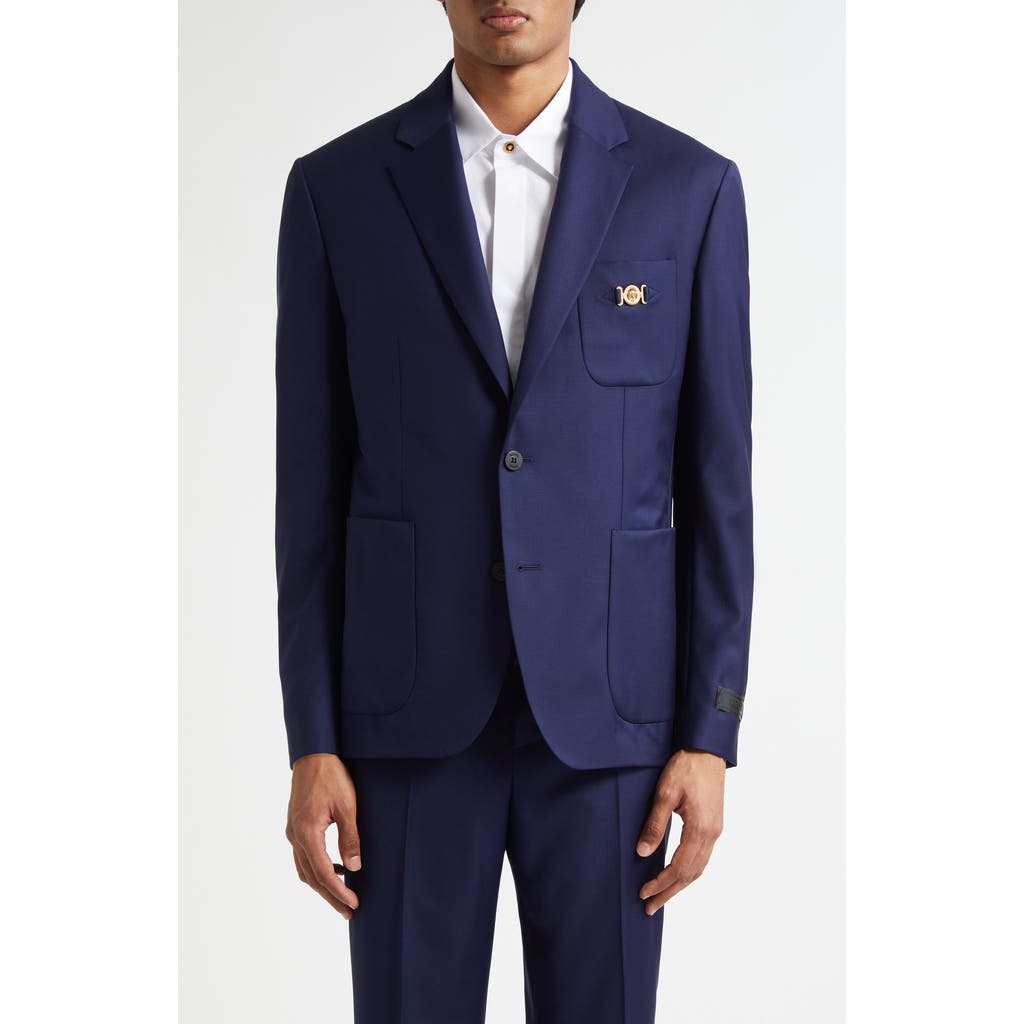 Versace Medusa Biggie Wool Plain Weave Sport Coat In Blue