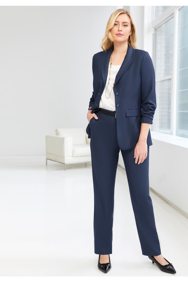 2-Piece Stretch Crepe Single-Breasted Pantsuit, Alternate, color, BLACK HOUNDSTOOTH