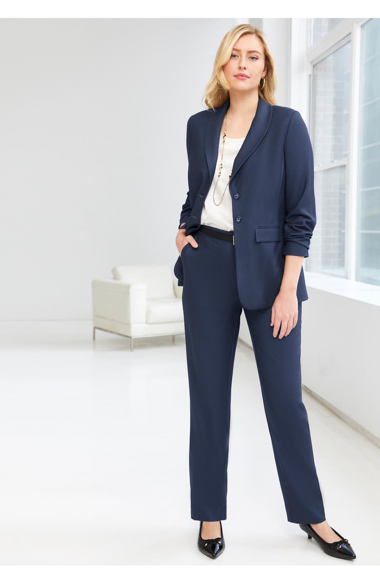 Jessica London 2-Piece Stretch Crepe Single-Breasted Pantsuit, Alternate, color, Black Houndstooth