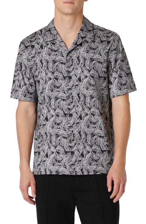 Cole OoohCotton® Feather Leaf Print Camp Shirt