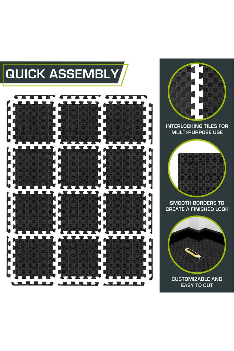 Checkered Exercise Puzzle Mat 12 x 12 1/2-in, Alternate, color, Black