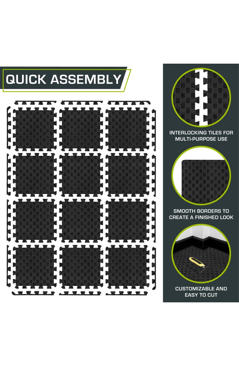 ProsourceFit Checkered Exercise Puzzle Mat 12 x 12 1/2-in, Alternate, color, Black