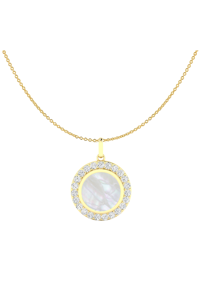 Mother of Pearl Lab Diamond Disc Pendant Necklace in 14K, Main, color, Yellow Gold
