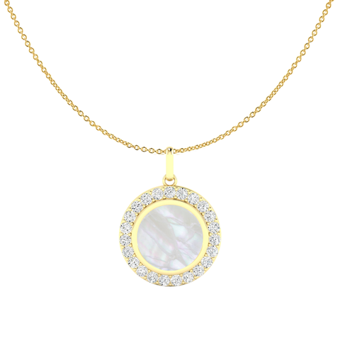 Mother of Pearl Lab Diamond Disc Pendant Necklace in 14K
