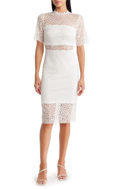 Lace Sheer Panel Knee Length Dress