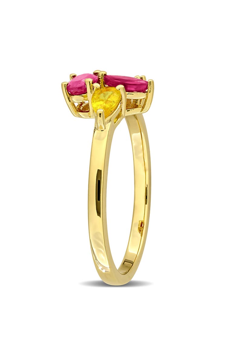 Gemstone Unique Cluster Ring in Plated Sterling Silver, Alternate, color, Multi-Stone/Yellow-Plated