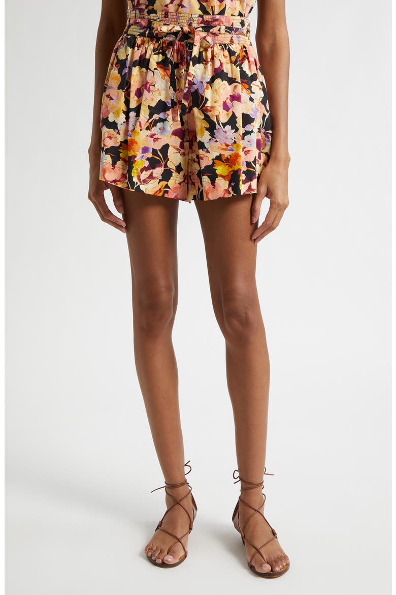 Rowan Floral Cotton Shorts, Main, color, NIGHT BLOOM