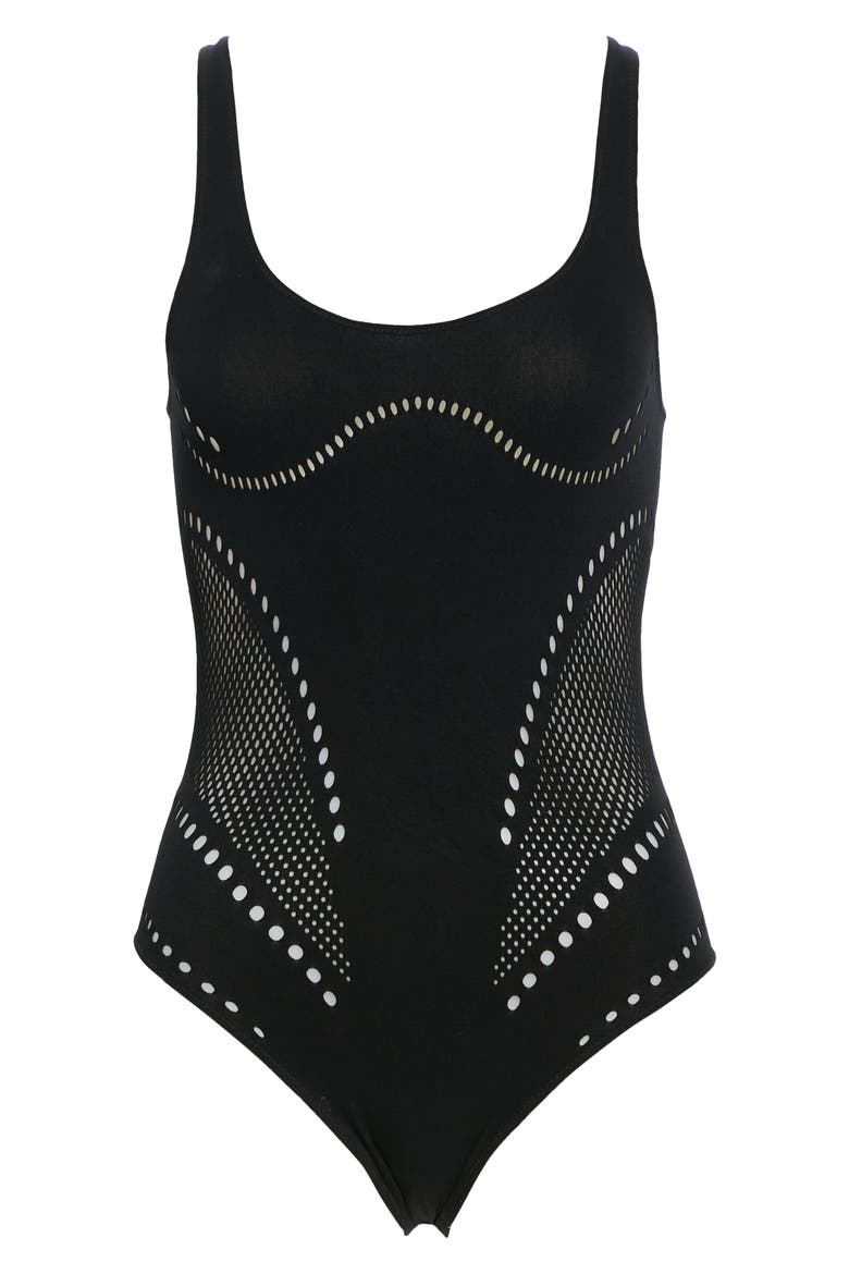 Stellawear Perforated One-Piece Swimsuit, Alternate, color, BLACK