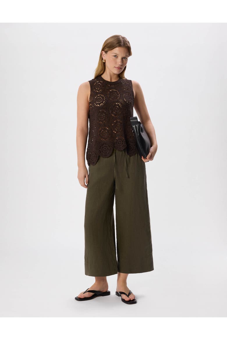 Elasticated Linen Crop Trousers, Alternate, color, Khaki