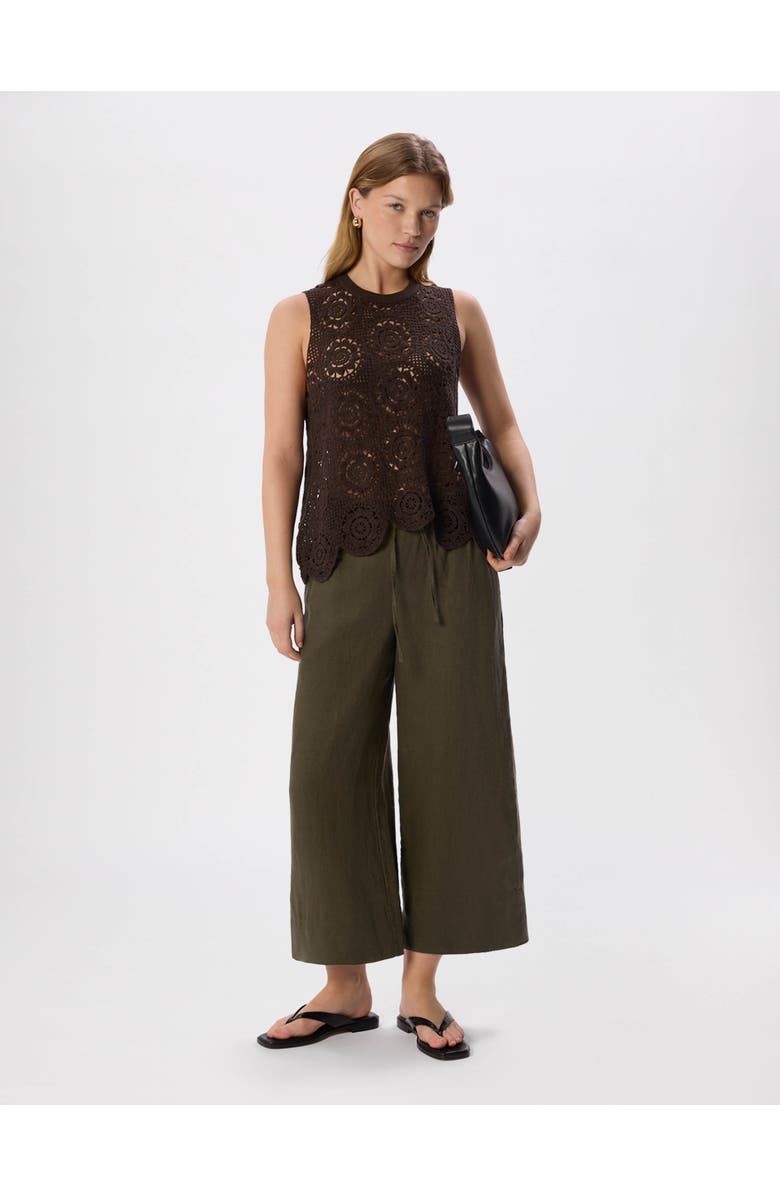 Whistles Elasticated Linen Crop Trousers, Alternate, color, Khaki