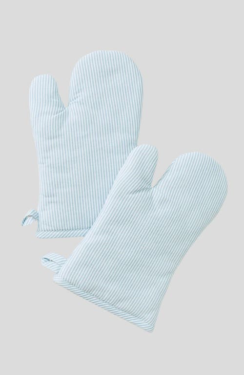 Weezie Set Of 2 Stripe Oven Mitts In Blue