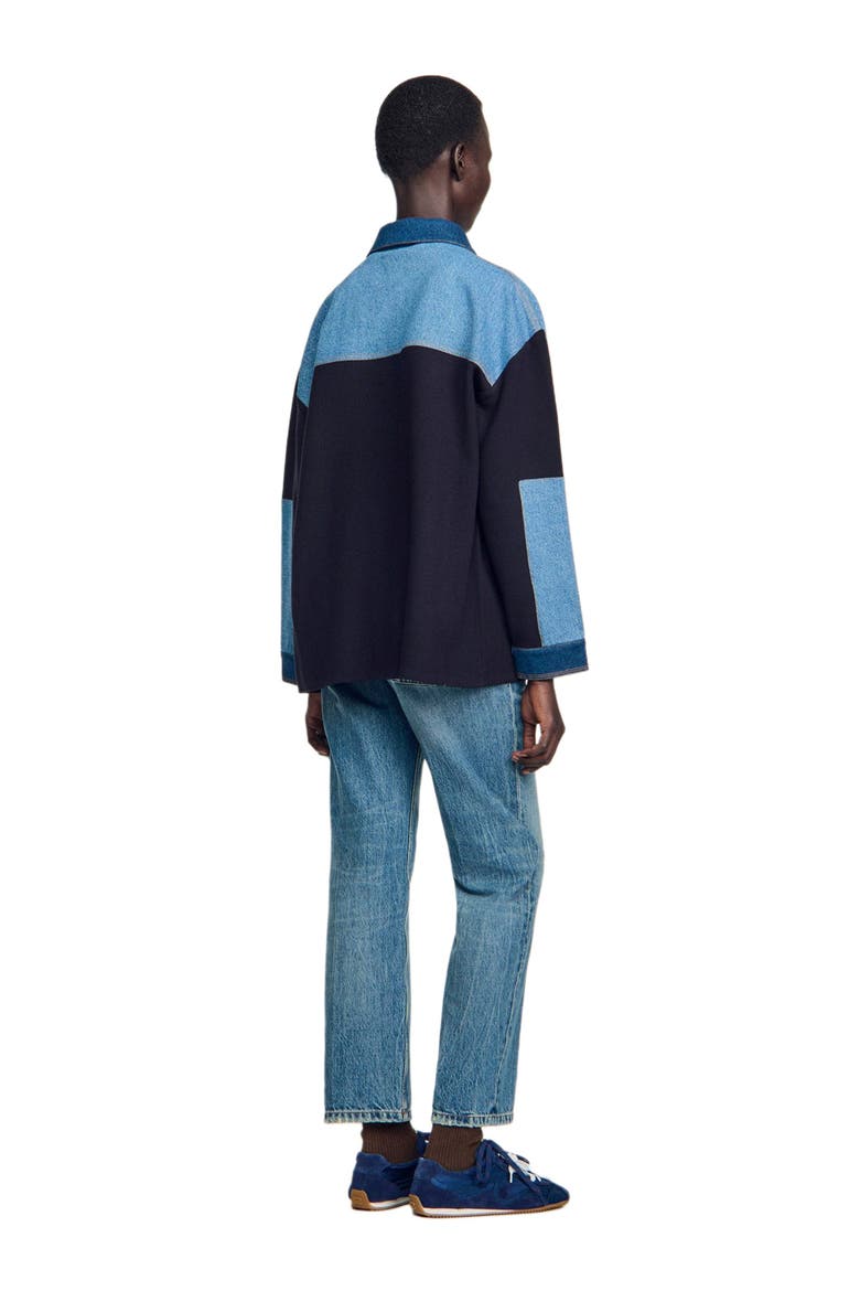 Oversized denim mix cardigan, Alternate, color, Blue