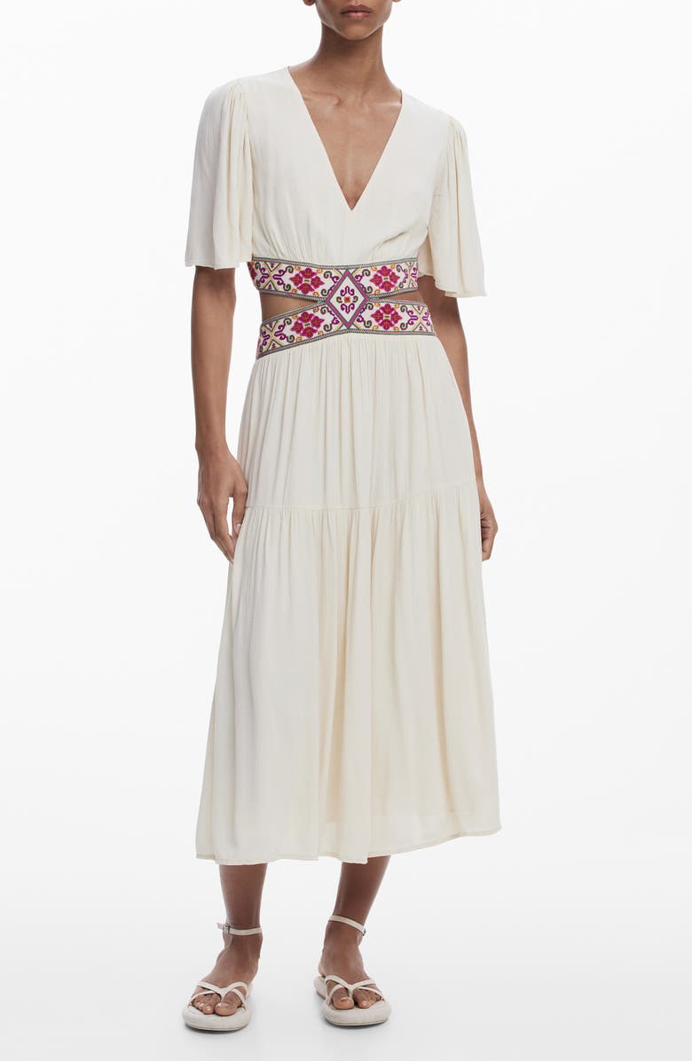 Desigual Wraparound Cutout Maxi Dress, Main, color, Off White