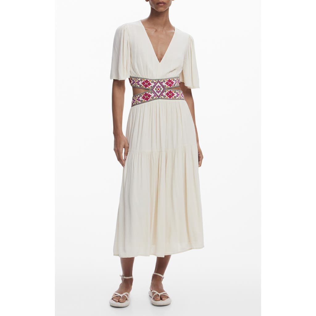 Desigual Wraparound Cutout Maxi Dress In Off White
