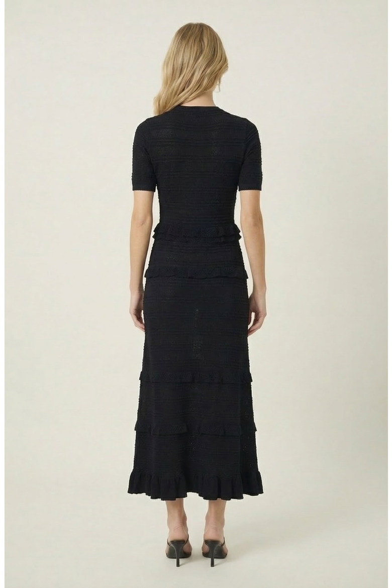 Textured Knit Midi Dress with Ruffle Trim, Alternate, color, Black