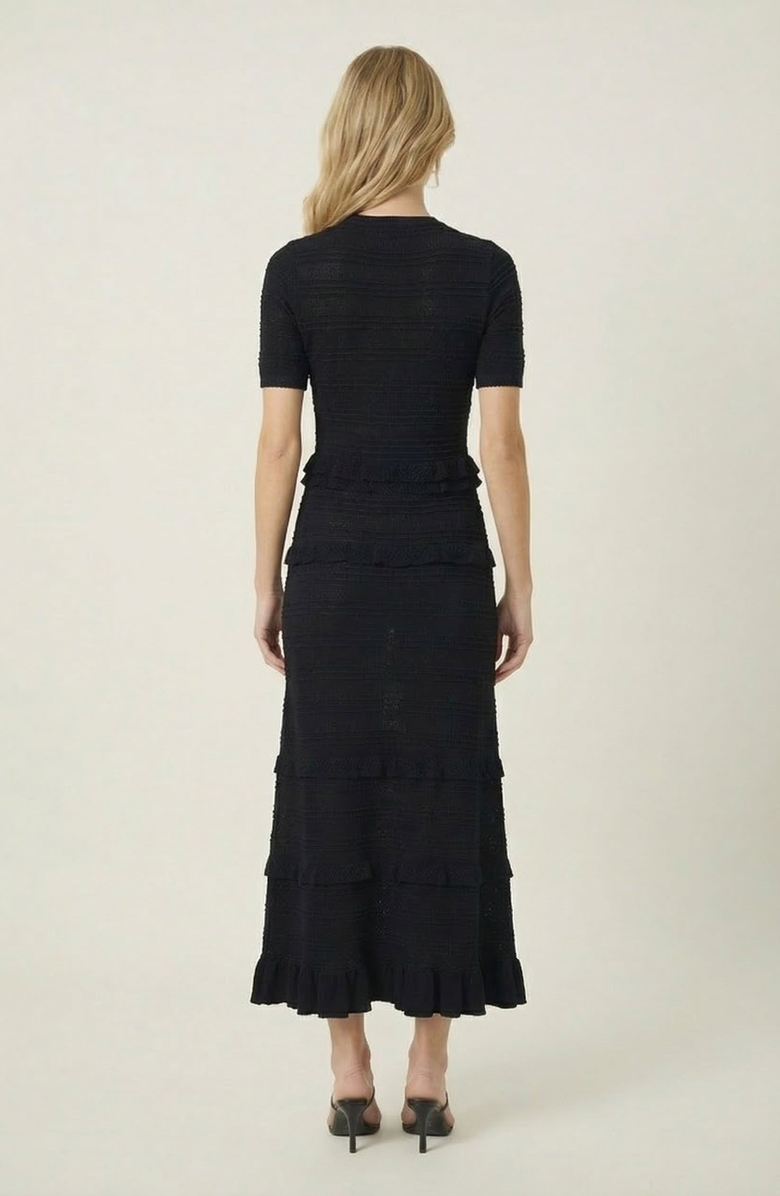 Modenaire Textured Knit Midi Dress with Ruffle Trim, Alternate, color, Black