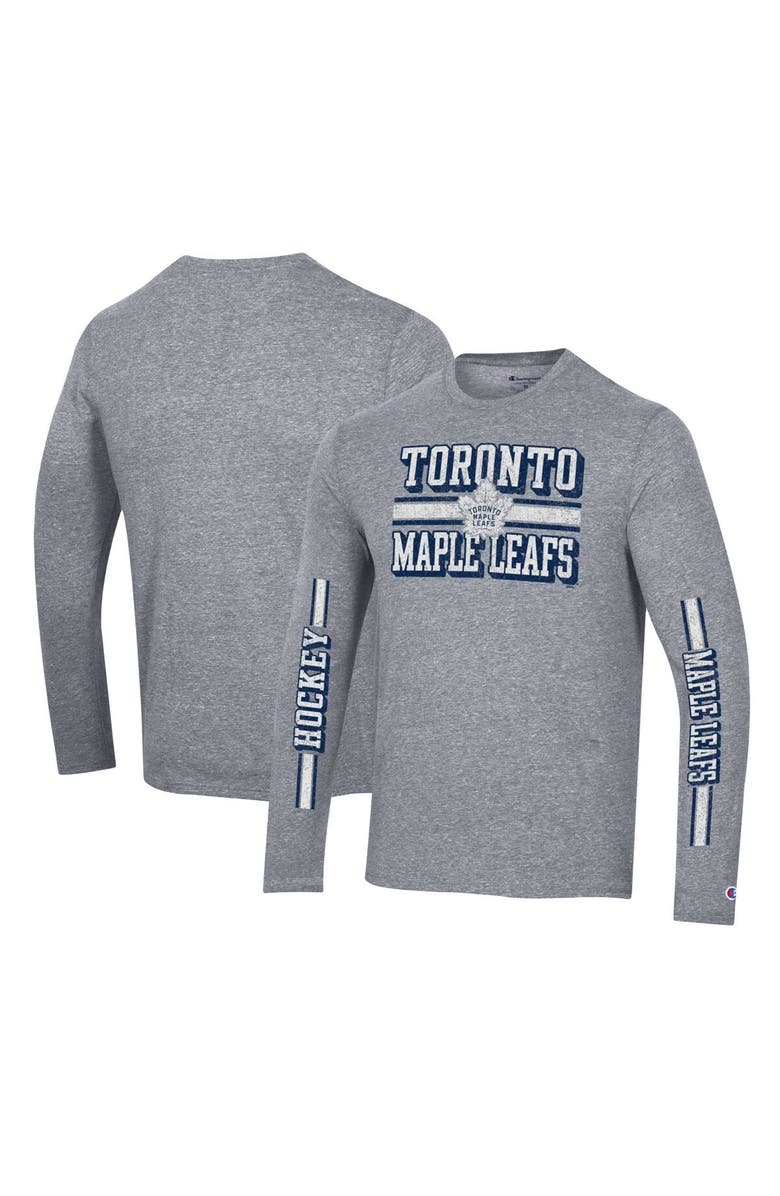 Champion Men's Champion Heather Gray Toronto Maple Leafs Tri-Blend Dual-Stripe Long Sleeve T-Shirt, Main, color, 